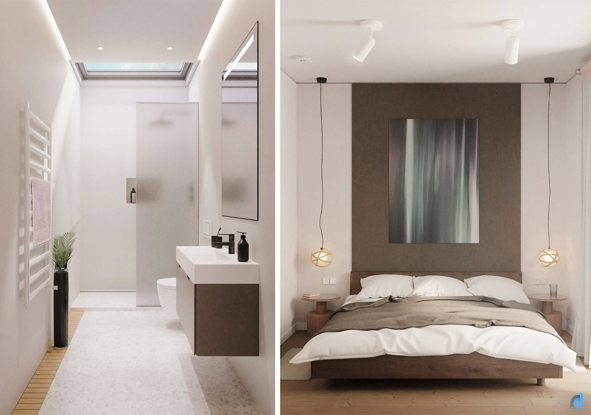 Apartment Berlin -bed-and bathroom interior design